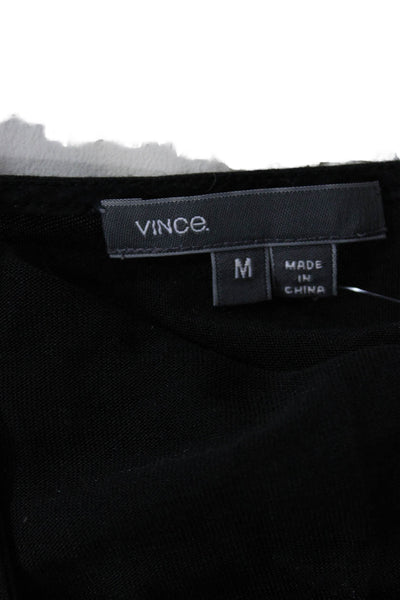 Vince Women Basic V Neck Long Sleeve Black Polyester Top Size M