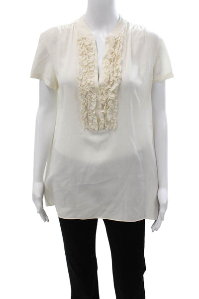 Amanda Uprichard Womens Silk V-Neck Tunic Short Sleeve White Button Size M