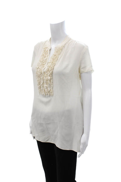 Amanda Uprichard Womens Silk V-Neck Tunic Short Sleeve White Button Size M