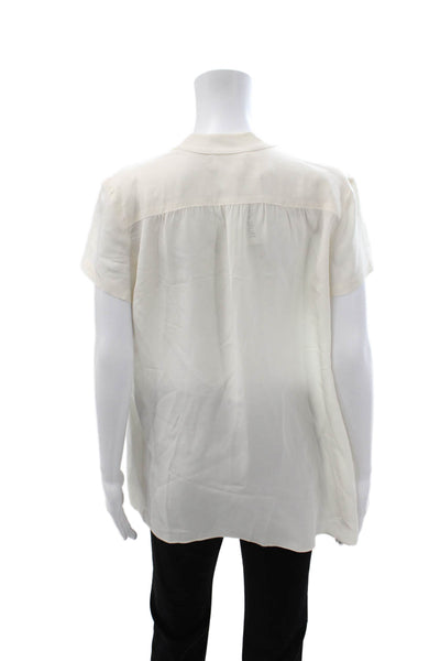 Amanda Uprichard Womens Silk V-Neck Tunic Short Sleeve White Button Size M