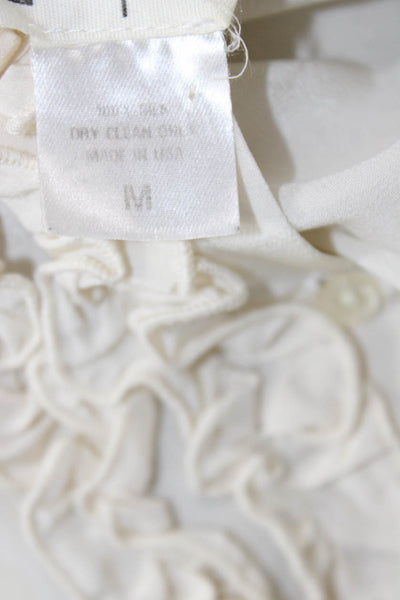 Amanda Uprichard Womens Silk V-Neck Tunic Short Sleeve White Button Size M