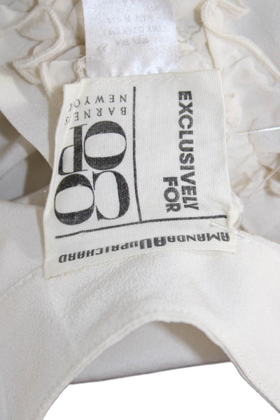Amanda Uprichard Womens Silk V-Neck Tunic Short Sleeve White Button Size M