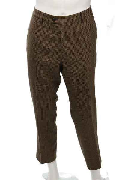 Davide Cenci Mens Ankle Cropped Dress Pants Brown Check Polyester Size 32