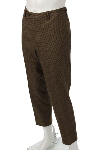 Davide Cenci Mens Ankle Cropped Dress Pants Brown Check Polyester Size 32