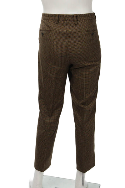 Davide Cenci Mens Ankle Cropped Dress Pants Brown Check Polyester Size 32