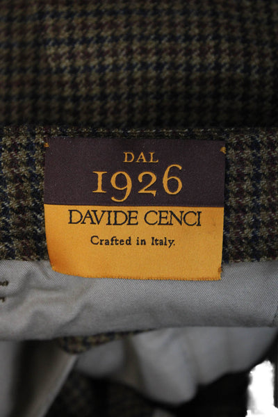 Davide Cenci Mens Ankle Cropped Dress Pants Brown Check Polyester Size 32