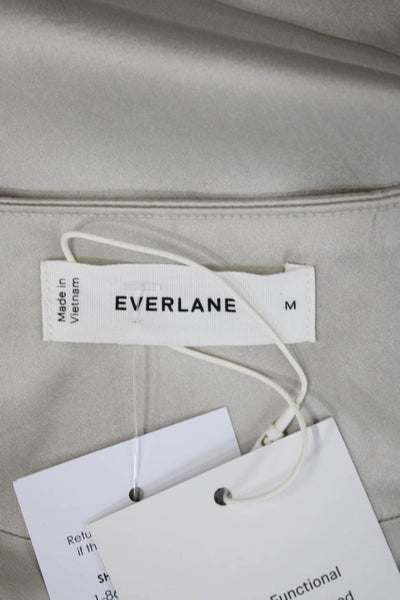 Everlane Women V Neck Silk Viscose Long Sleeve Button Cuff Blouse Beige Size M
