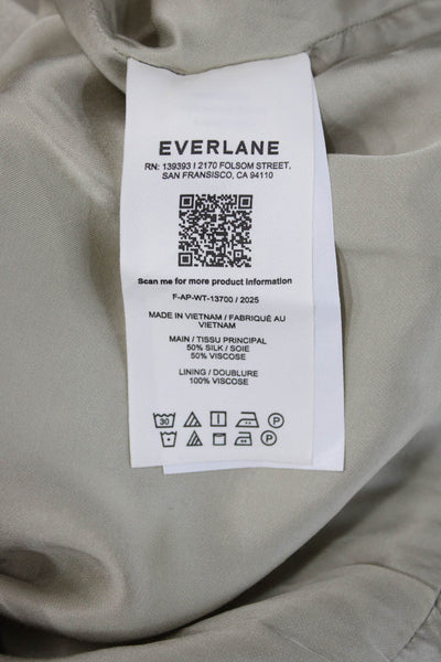 Everlane Women V Neck Silk Viscose Long Sleeve Button Cuff Blouse Beige Size M