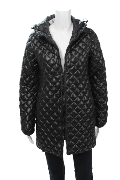 Duvetica Womens Black Quilted Puffer Jacket High Neck Drawstring Size 42
