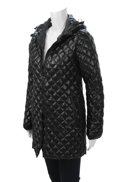 Duvetica Womens Black Quilted Puffer Jacket High Neck Drawstring Size 42