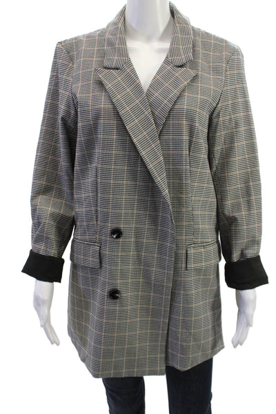 Rachel Zoe Womens Blazer Beige Checked Collared Long Sleeve Size XL