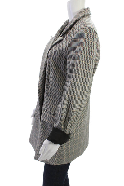 Rachel Zoe Womens Blazer Beige Checked Collared Long Sleeve Size XL