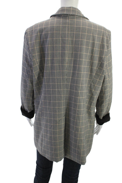 Rachel Zoe Womens Blazer Beige Checked Collared Long Sleeve Size XL