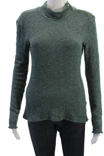 J Crew Unisex Green Mock Neck Pullover Sweater Long Sleeve Viscose Blend Size S