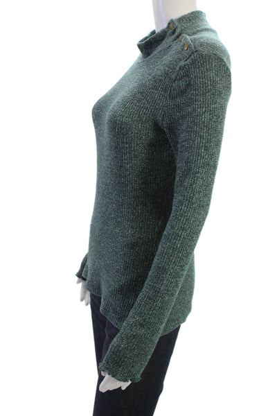 J Crew Unisex Green Mock Neck Pullover Sweater Long Sleeve Viscose Blend Size S