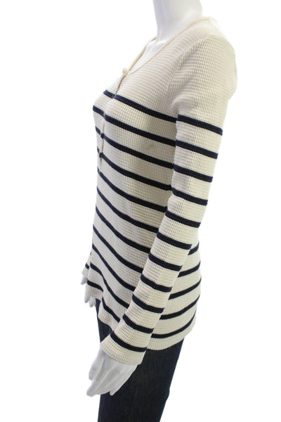J Crew Women Beige Striped Cotton Button Up Long Sleeve Round Neck Top Size S