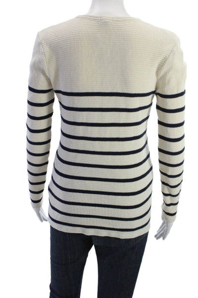J Crew Women Beige Striped Cotton Button Up Long Sleeve Round Neck Top Size S