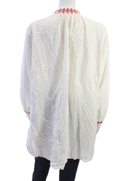 Starmela Women Bohemian Cotton Tunic Long Sleeve Drawstring White Size S