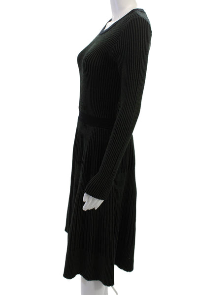 T Tahari Women Black Striped Fit & Flare Sweater Dress Long Sleeve Size S