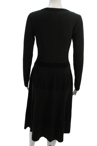 T Tahari Women Black Striped Fit & Flare Sweater Dress Long Sleeve Size S