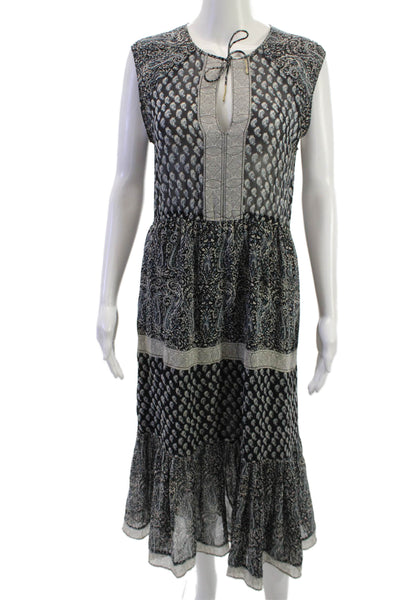 Ulla Johnson Women Maxi Sundress Black Silk Paisley Sleeveless Size 2