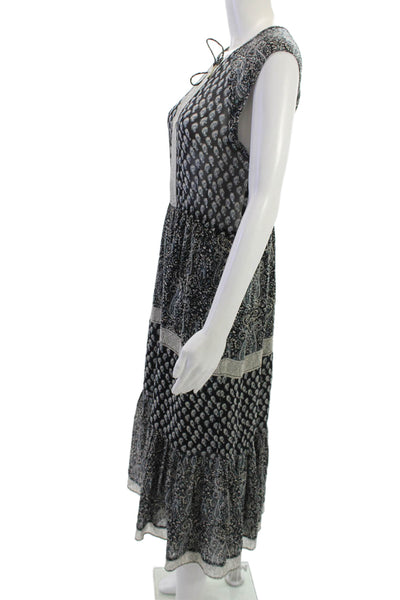 Ulla Johnson Women Maxi Sundress Black Silk Paisley Sleeveless Size 2
