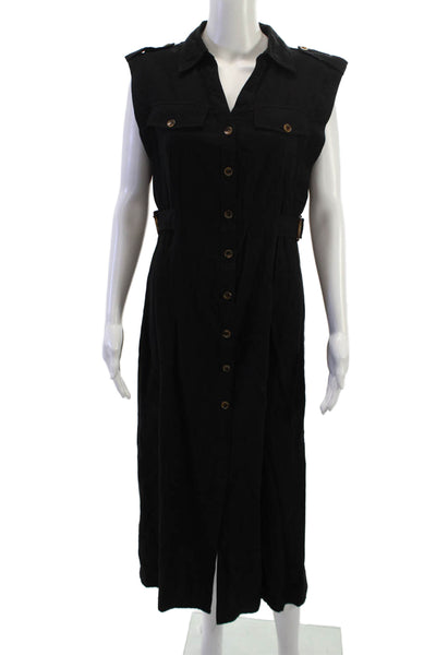 Zara Women Shirt Dress Black Collared Sleeveless Mid-Calf Size S