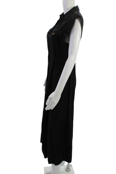 Zara Women Shirt Dress Black Collared Sleeveless Mid-Calf Size S