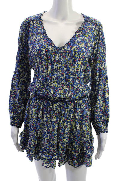 Poupette St. Barth Women Blue Floral V-Neck Romper Knee-Length Size S