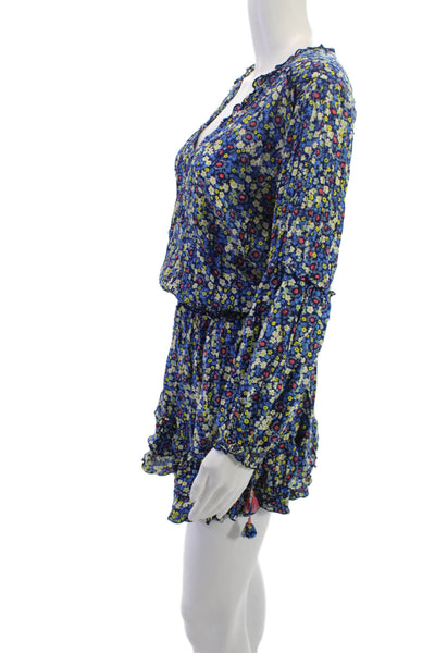 Poupette St. Barth Women Blue Floral V-Neck Romper Knee-Length Size S