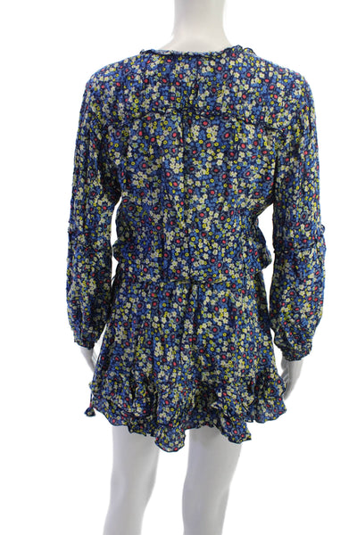 Poupette St. Barth Women Blue Floral V-Neck Romper Knee-Length Size S