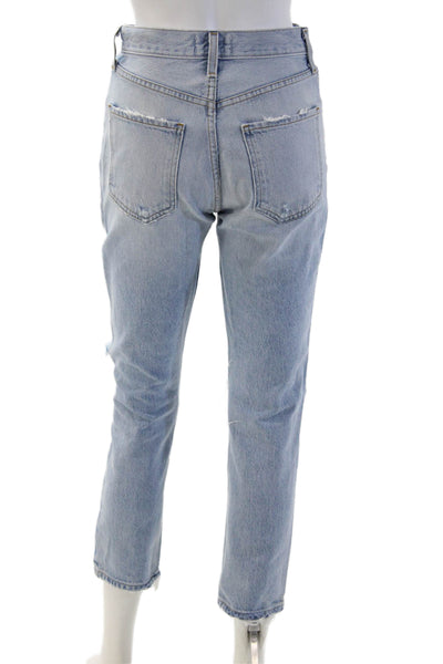 Agolde Women Cropped Mom High Rise Jeans Light Blue 100% Cotton Size 24