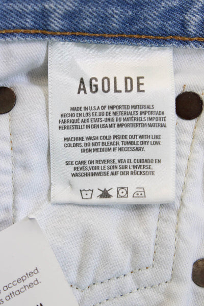 Agolde Women Cropped Mom High Rise Jeans Light Blue 100% Cotton Size 24