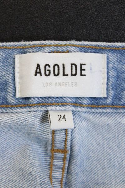 Agolde Women Cropped Mom High Rise Jeans Light Blue 100% Cotton Size 24