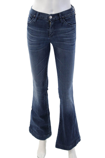 Goldsign Womens Bootcut Flared Jeans Dark Blue High Rise Button Size 24
