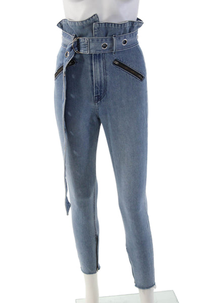 Grlfrnd Womens Ankle Paperbag Skinny Jeans Blue High Rise Inseam 25 Size 24