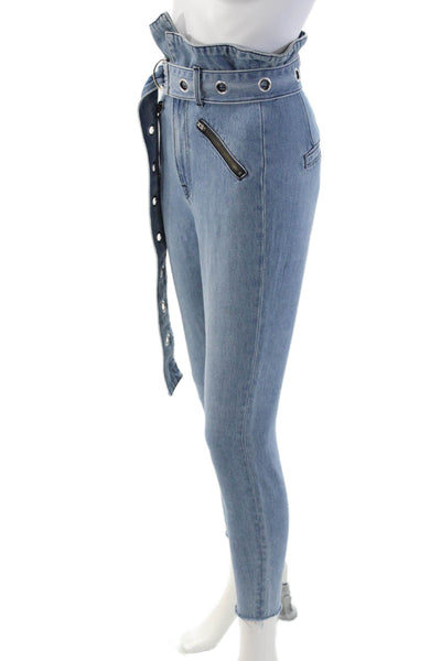 Grlfrnd Womens Ankle Paperbag Skinny Jeans Blue High Rise Inseam 25 Size 24