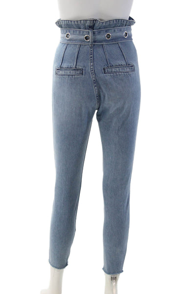 Grlfrnd Womens Ankle Paperbag Skinny Jeans Blue High Rise Inseam 25 Size 24