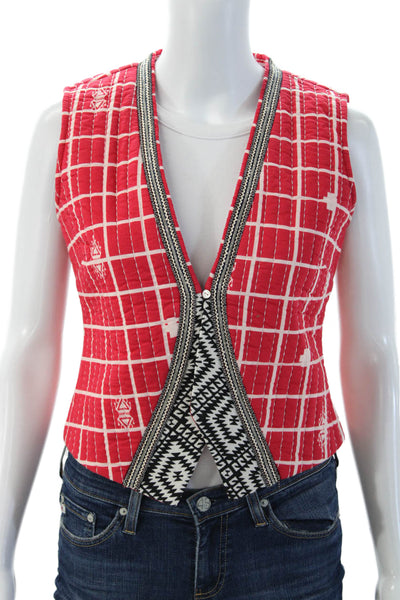 Twinset Childrens Girls Plaid Sleeveless Vest Blouse Red Size 14