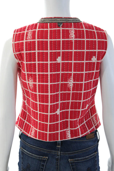 Twinset Childrens Girls Plaid Sleeveless Vest Blouse Red Size 14