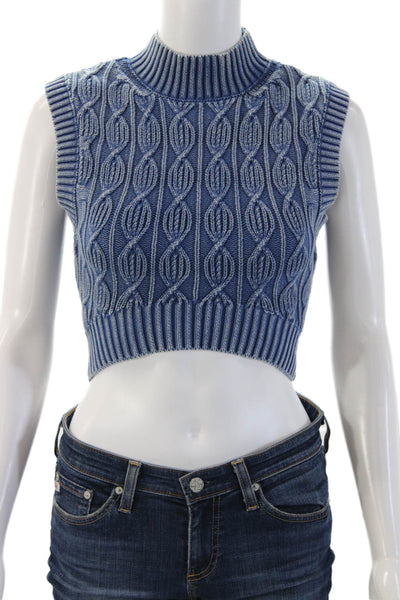 Zara Unisex Blue Cotton Mock Neck Sleeveless Vest 90s Size S