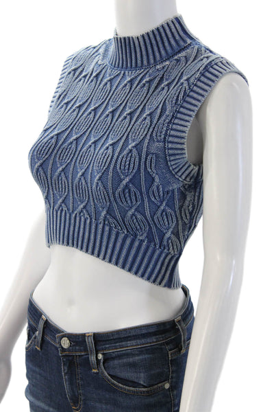 Zara Unisex Blue Cotton Mock Neck Sleeveless Vest 90s Size S