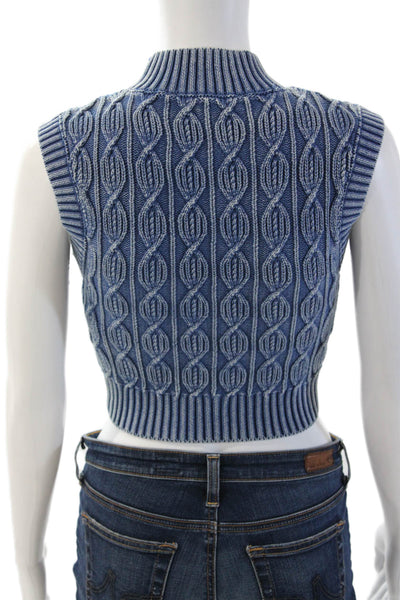 Zara Unisex Blue Cotton Mock Neck Sleeveless Vest 90s Size S