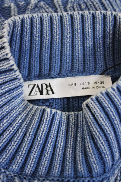Zara Unisex Blue Cotton Mock Neck Sleeveless Vest 90s Size S