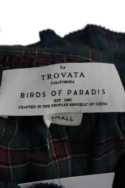 Birds of Paradise by Trovata Women Dark Blue Plaid Cap-Sleeve Blouse Size S