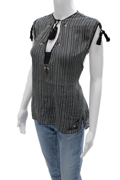 Isabel Marant Etoile Women Tunic Sleeveless Black Striped Bohemian Size 38