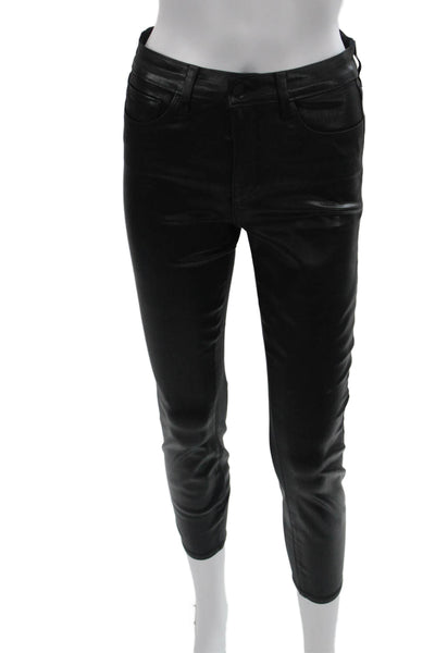 L'Agence Womens Ankle Cropped Biker Jeggings Black Button Size 26