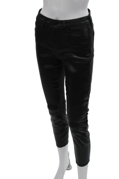 L'Agence Womens Ankle Cropped Biker Jeggings Black Button Size 26