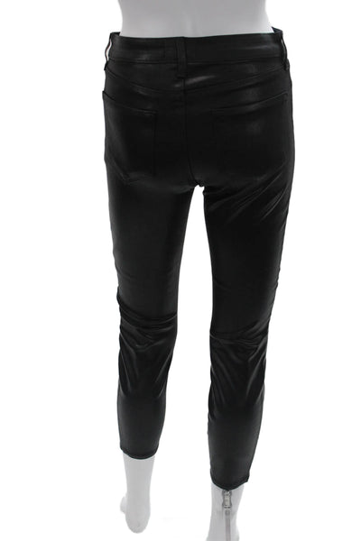 L'Agence Womens Ankle Cropped Biker Jeggings Black Button Size 26