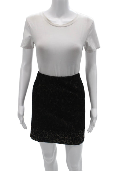 Elie Tahari Womens Black Animal Print Mini Pencil Skirt Wool Blend Size 6